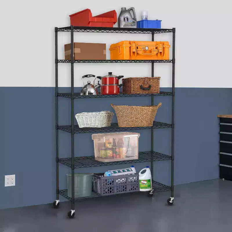 BestMassage 6-Tier Wire Shelving Heavy-Duty Layer Rack Metal Shelf Organizer with Wheels Ideal