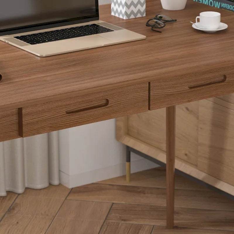39.4 Inch Simple Writing Desk with Drawers and Solid Wood Legs