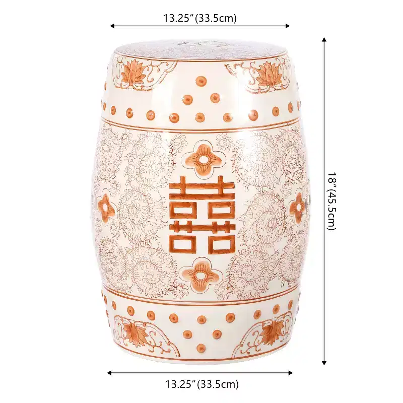 JONATHAN Y Double Happiness 18 Chinoiserie Ceramic Drum Garden Stool/Accent Table