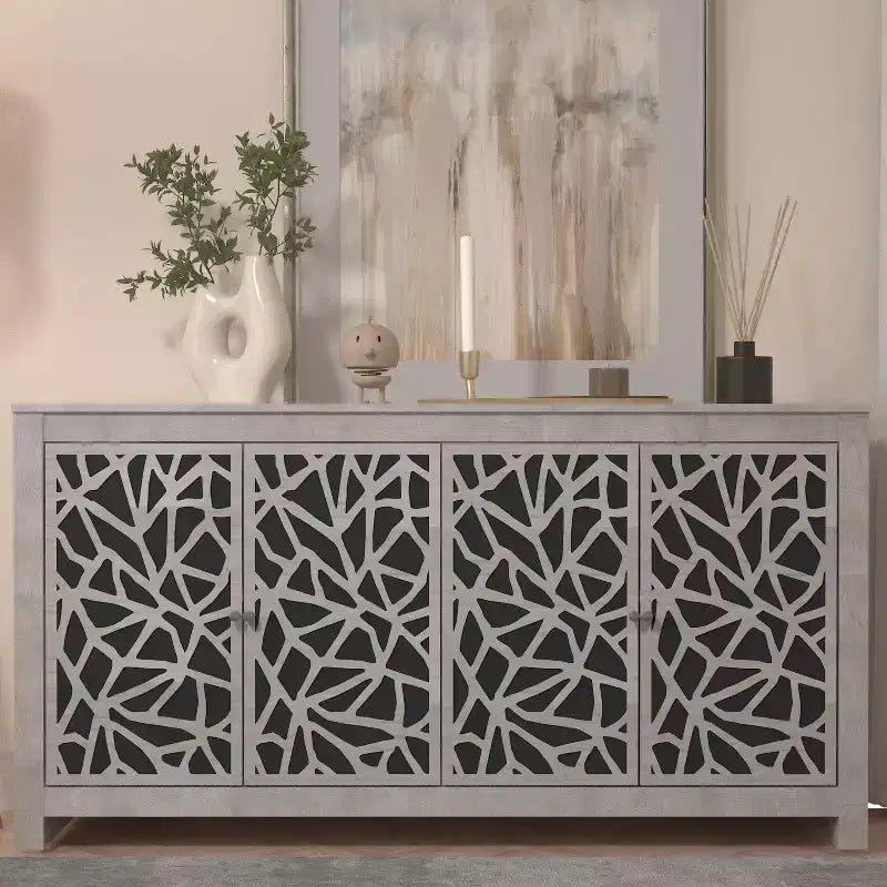 Galano Sideboard with Decorative Cut-Out Doors in Black 58.4 W  15.7 D  30 H