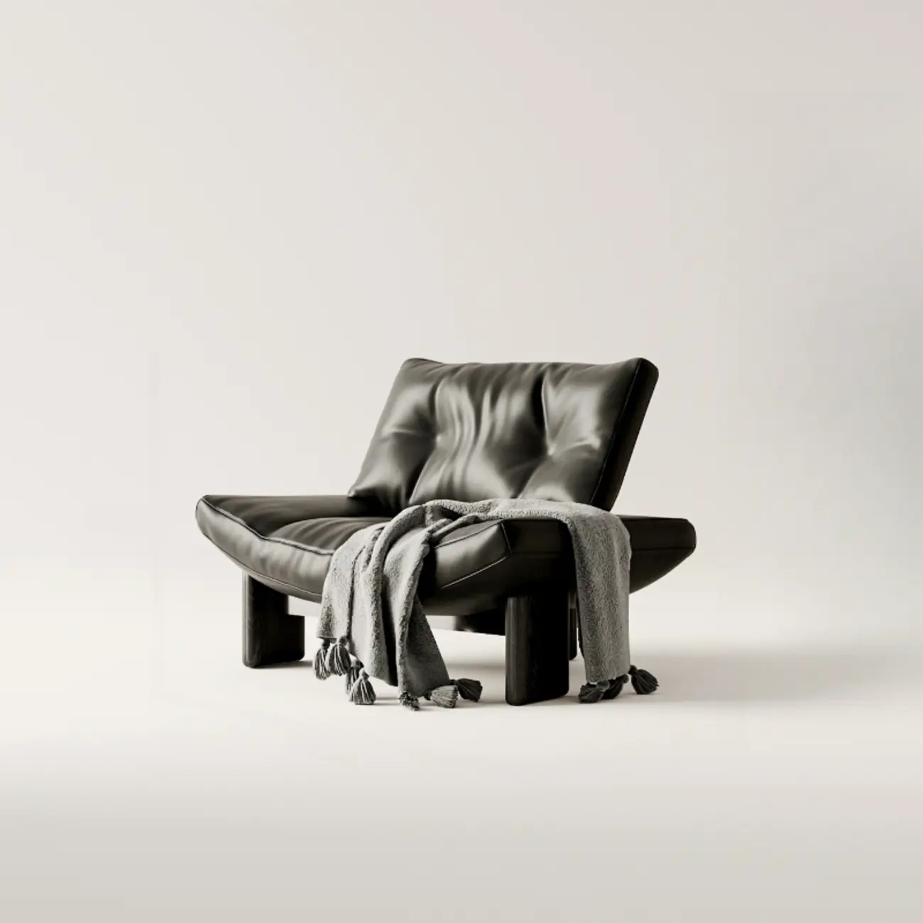 Fauteuil d'appoint contemporain en chenille noire capitonnée sans accoudoirs