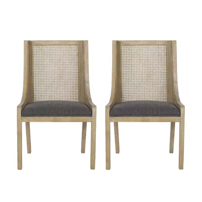 Christopher Knight Home Set of 2 Maurers Cane and Wood Upholstered Dining Chairs Charcoal/Natural