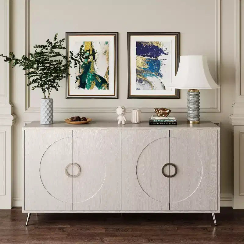 TUYOHW Lacquered 4 Door Wooden Cabinet Sideboard,Buffet Server with Gold Knobs,Adjustable Shelves,Console Table for Living Room,Dining Room