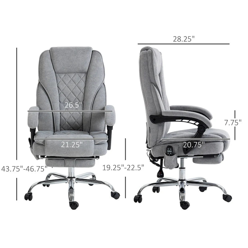 Massage office chair, 6-point vibration, swivel chair, height and footrest adjustable, gray