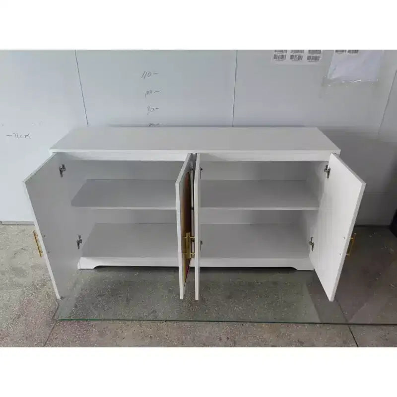 Rattan Sideboard Buffet Cabinet  59 Storage Console with 4 Doors, Fixed Shelf, Metal Handles