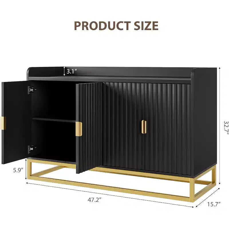 47.2 Fluted Sideboard with Storage Cabinet, Modern Kitchen Sideboard with Adjustable Shelves with Doors for Living Room, Kitchen, Entryway