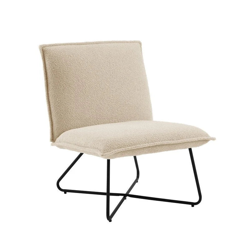 Pillow Accent Chair | Black Stripe Tan Fabric | Metal Wire Base | 26.5W Seat | Modern