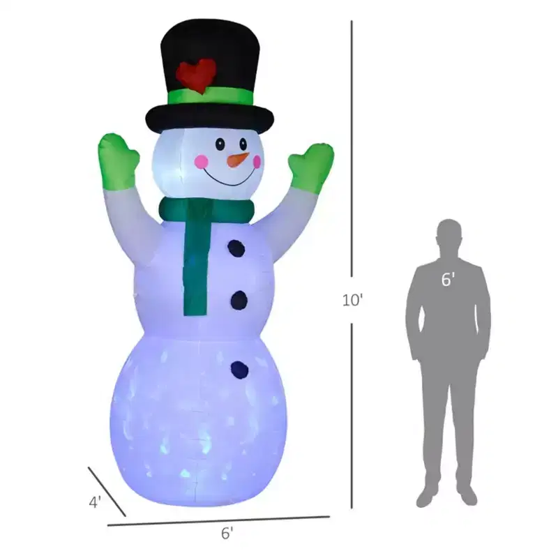 NAYSAYE 10FT Cheerful Snowman Inflatable Wearing Black Hat Christmas Decoration Festive Holiday Yard Display for Home Garden, White,