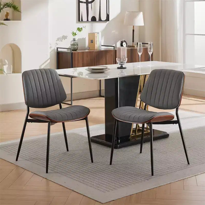 Set of 2 Mid-Century Upholstered Dining Chairs, Linen