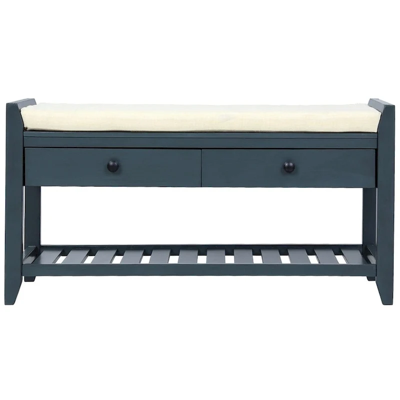 Wooden Storage Bench with Shoe Rack and Drawers