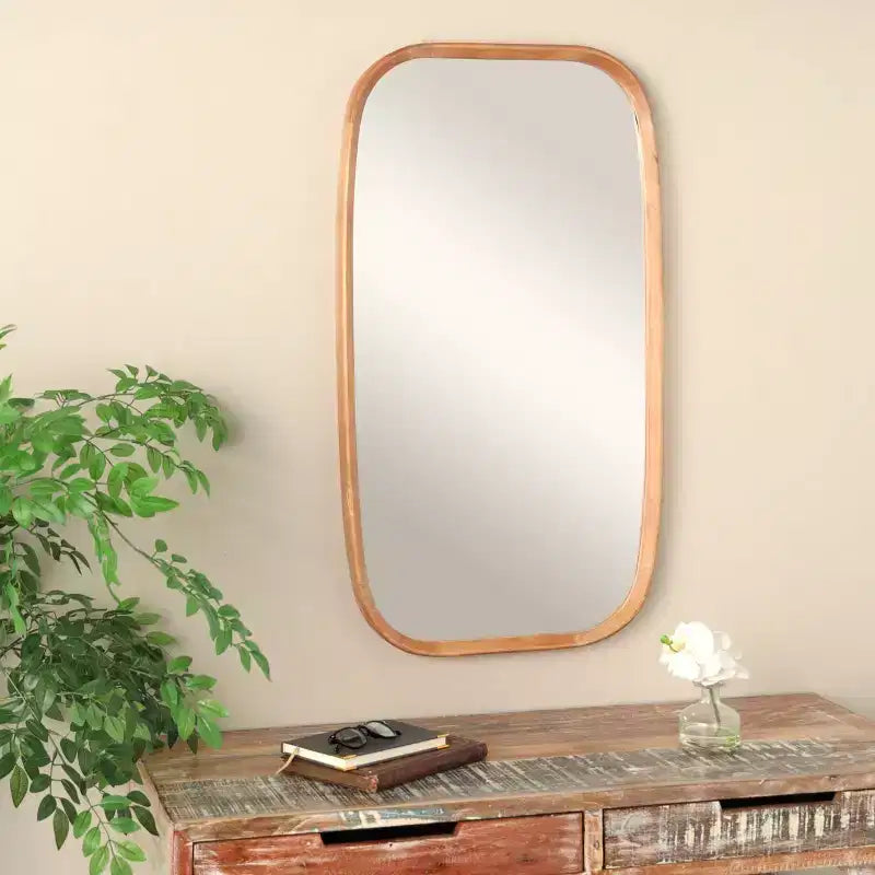 40"x22" Wooden Simplistic Wall Mirror with Rounded Edges Brown - Olivia & May: Modern Design, MDF Frame, No Assembly Required