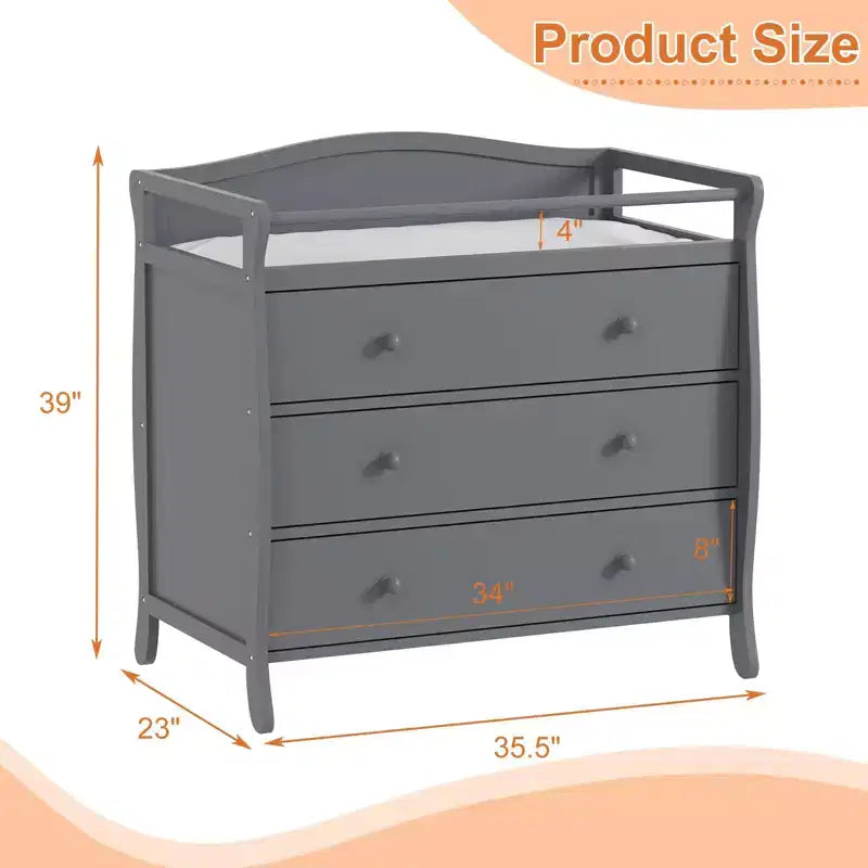 Modern Wooden Diaper Changing Table with 3 Drawers, Safety Rail & Strap  Baby Changing Station & Nursery Organizer for Bedroom
