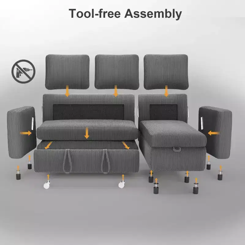 Dyonery 81 Sectional Sleeper Sofa, L-Shaped Pull Out Couch with Reversible Storage Chaise, USB, Reclining Backrest