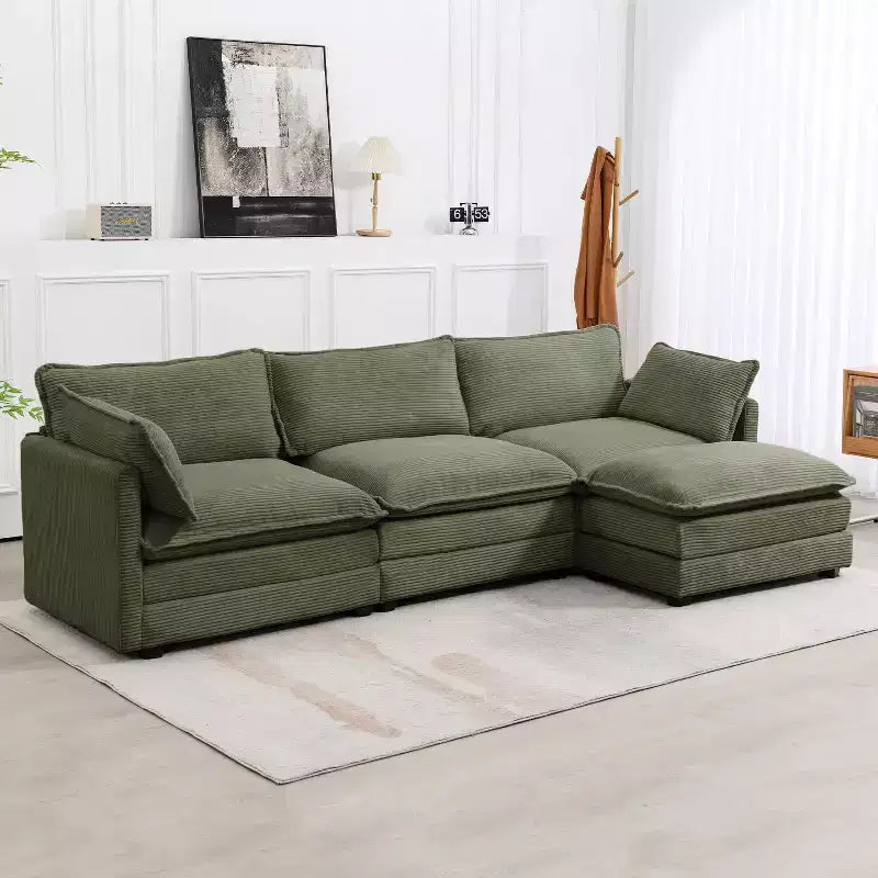 Likepay 112 in. W 4-Piece Modern Corduroy Fabric Sectional Sofa Couch with Ottoman