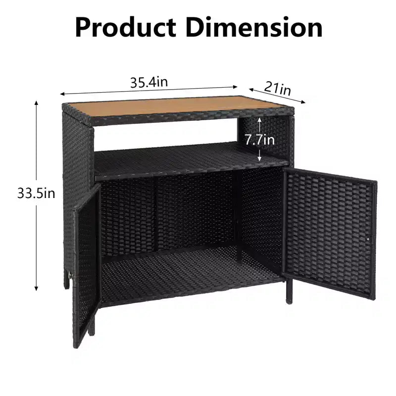 Outdoor Patio Bar Table with Storage Cabinet