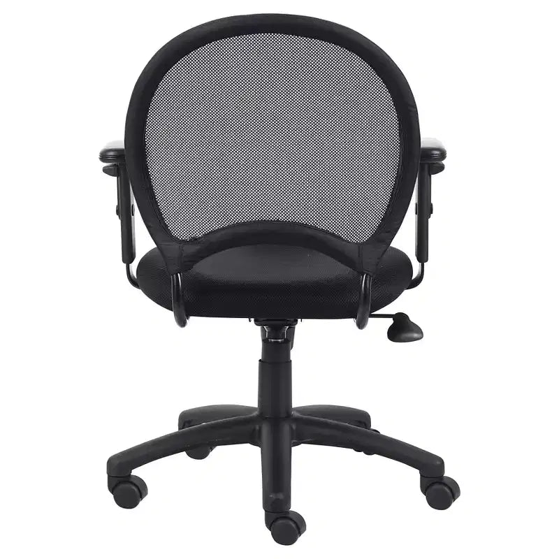 Mesh Chair with Adjustable Arms Black - Boss Office Products: Ergonomic Swivel, Nylon Legs, 275lb Capacity