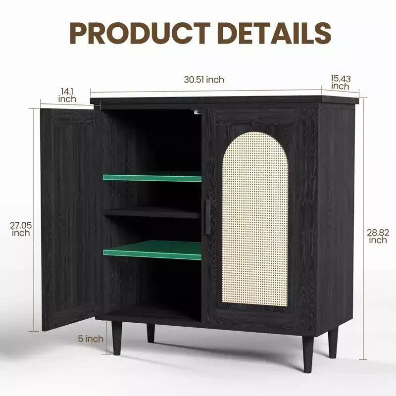 2 Door Rattan Storage Cabinet, Kitchen Sideboard Buffet with Adjustable Shelves for Living Room, Hallway
