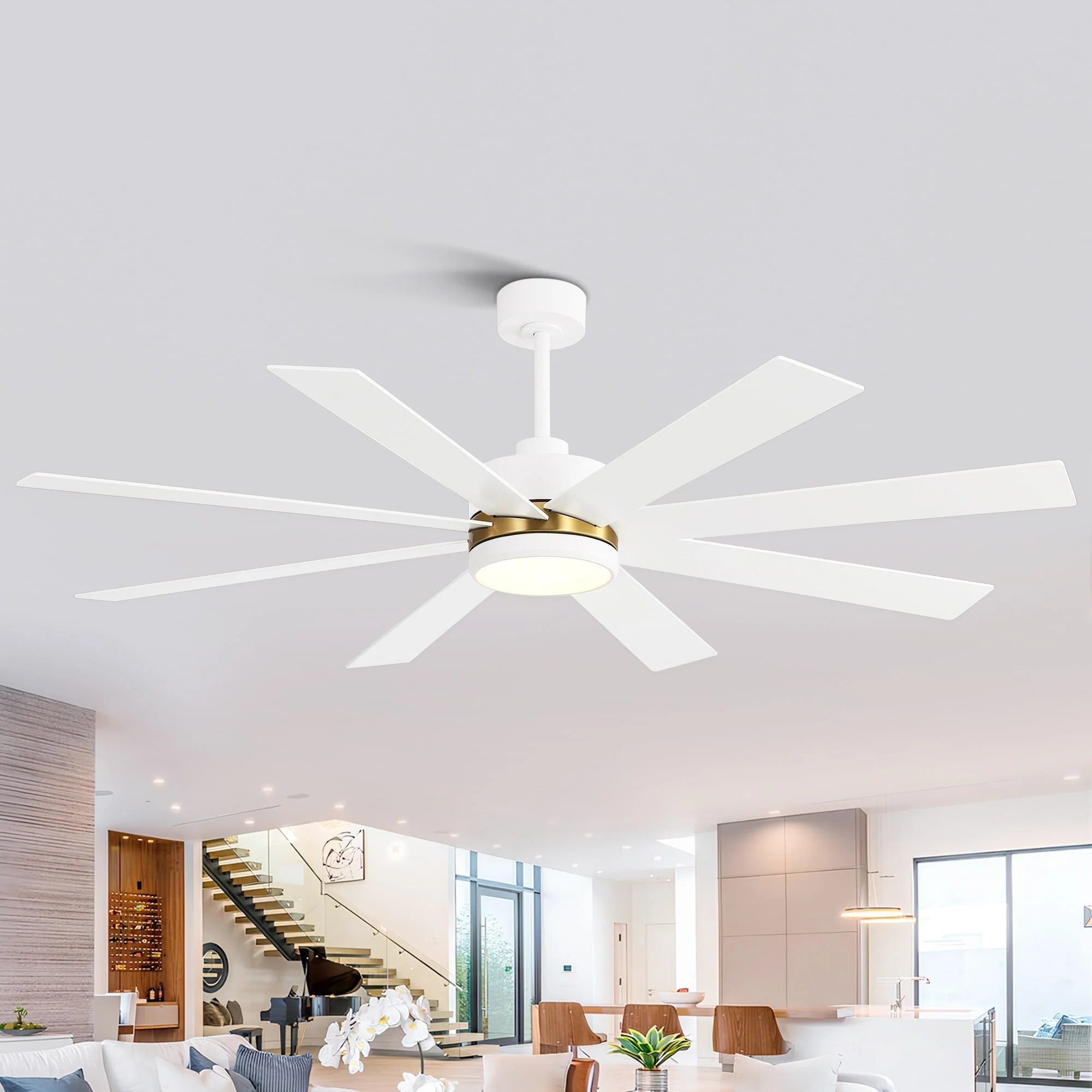 Ventilateur de plafond noir à 8 pales de 65 pouces avec éclairage LED et télécommande
