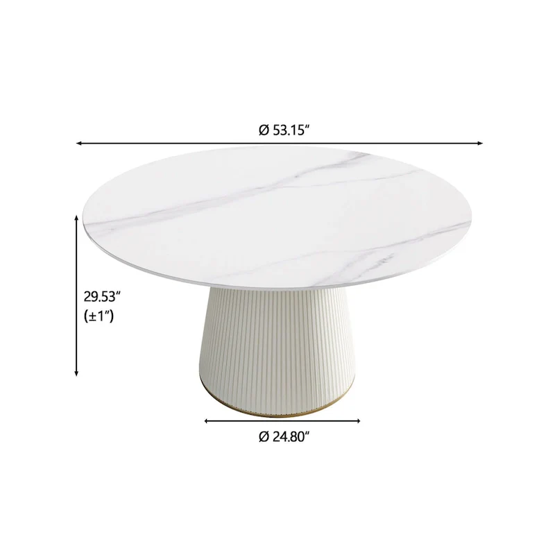 53 Round Dining Table for 6 with Sintered Stone Tabletop and Lazy Susan