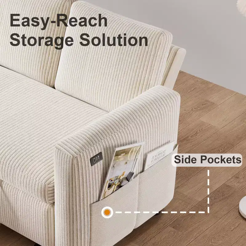 Dyonery 81 Sectional Sleeper Sofa, L-Shaped Pull Out Couch with Reversible Storage Chaise, USB, Reclining Backrest