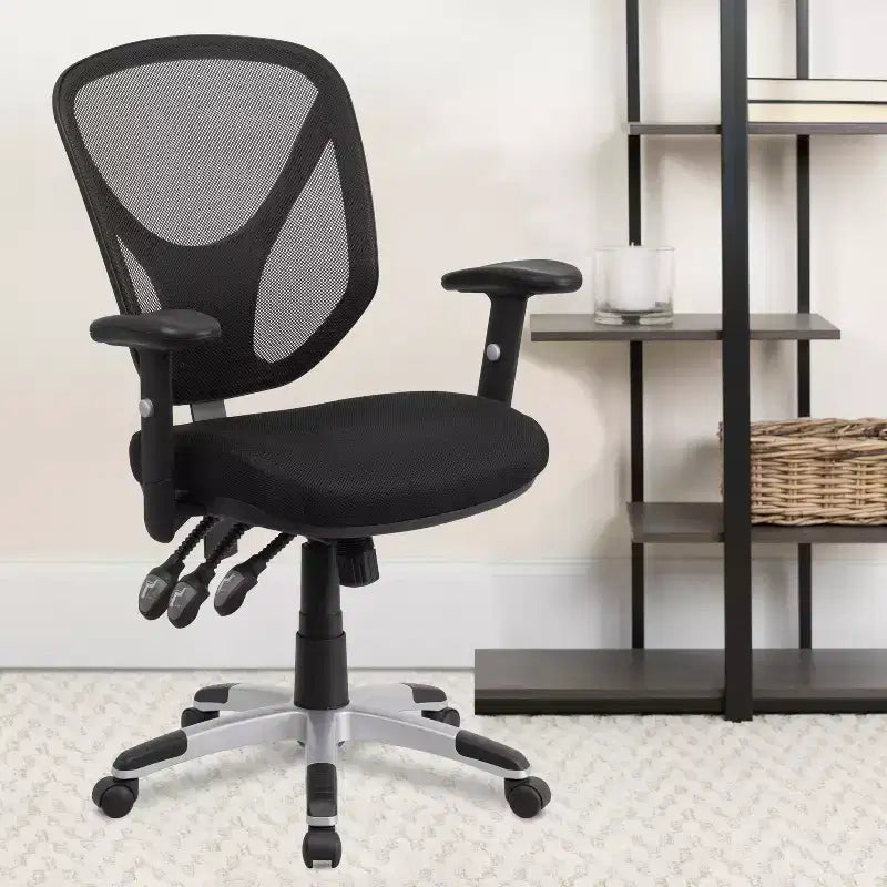 Mid-Back Black Mesh Multifunction Swivel Ergonomic Task Office Chair - Arms
