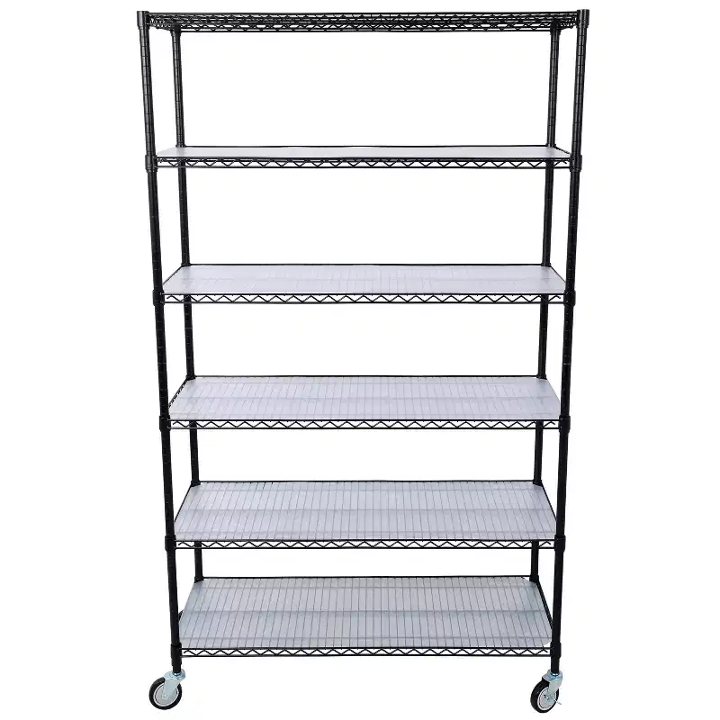 VIYET 6 Tier 6000LBS NSF Metal Wire Shelving, Heavy Duty Adjustable Rack with Wheels & Shelf Liners (Black, 84H48L20D)