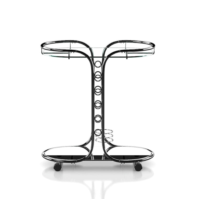 Modern Chrome Glass Top Serving Cart with Casters