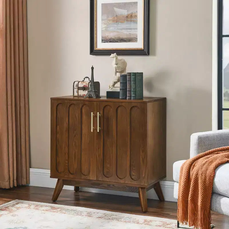 MAYEERTY Fluted Sideboard Buffet Cabinet with Shelves Solid Wood Legs for Living Room Dining Room