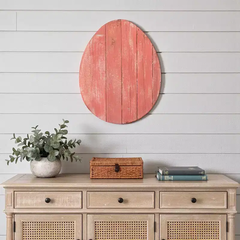 18 X 14 Red Reclaimed Wood Egg Shaped Wall Decor