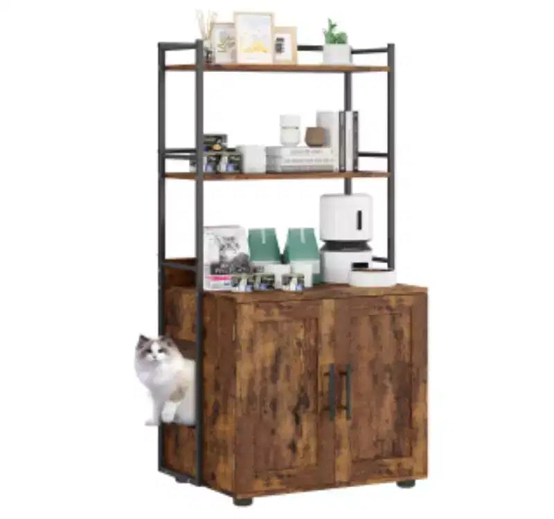 2-Tier Cat Litter Cabinet with Open Shelf