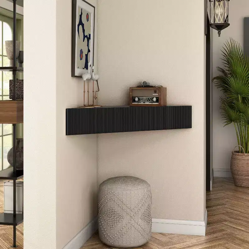 HOMES: Inside + Out Vondal Mid-Century Modern 3 Shelf Corner Floating Console TV Stand for TVs up to 50"