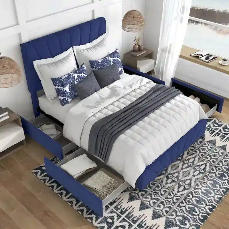 Art Deco Upholstered 4-Drawer Storage Bed