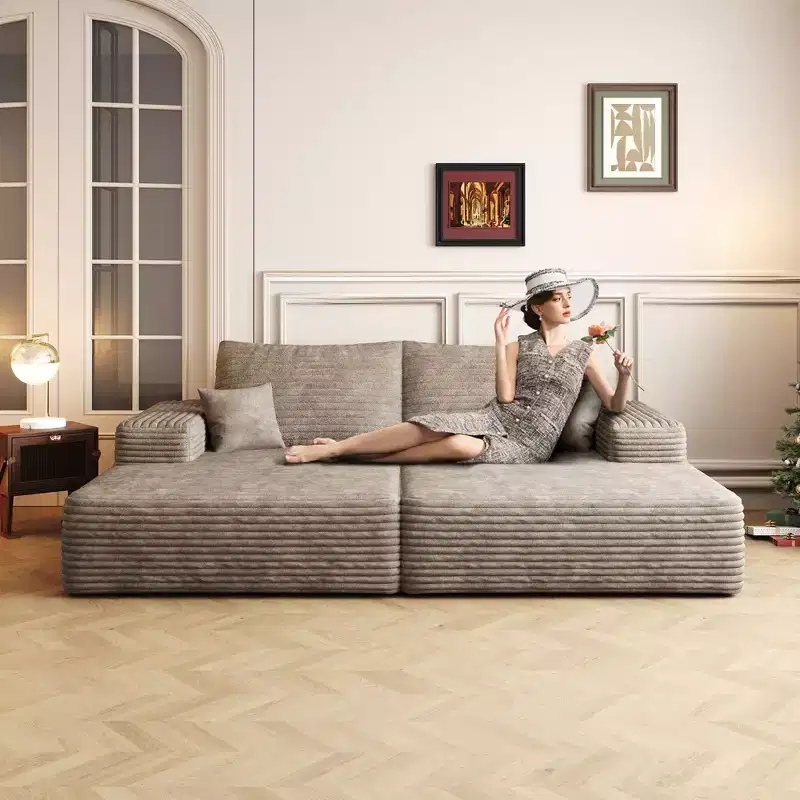 74.8 Modern Sofa bed With Dual sleeper, lounger for moviebonus room,Camel (Plush Corduroy Fabric)