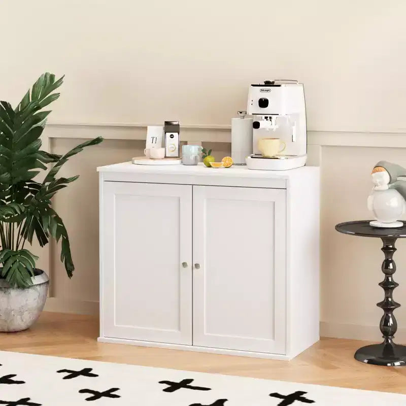 Kitchen Storage Cabinet with Double Doors, Adjustable Shelves, Modern White Sideboard Buffet for Dining Room or Living Room, Anti-Tip Kit