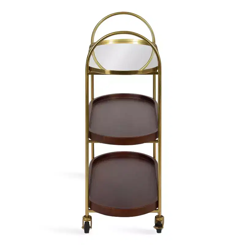Kate and Laurel Maxfield Oval Wood Bar Cart, 26x13x36, Walnut Brown and Gold