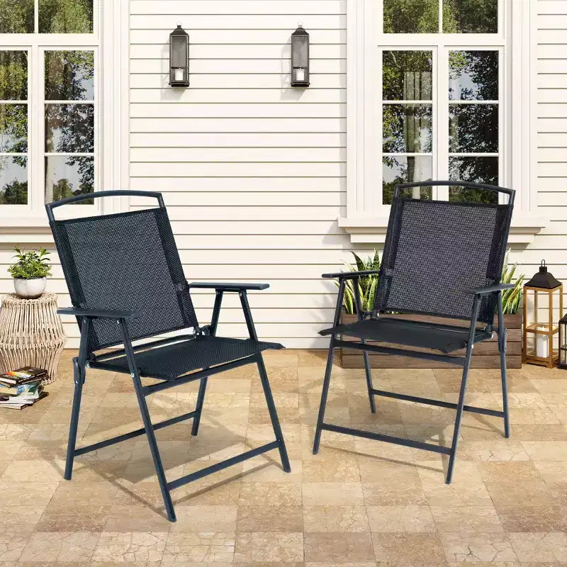 Crestlive Products Set of 2 Patio Folding Dining Chairs Outdoor Portable Sling with Armrest
