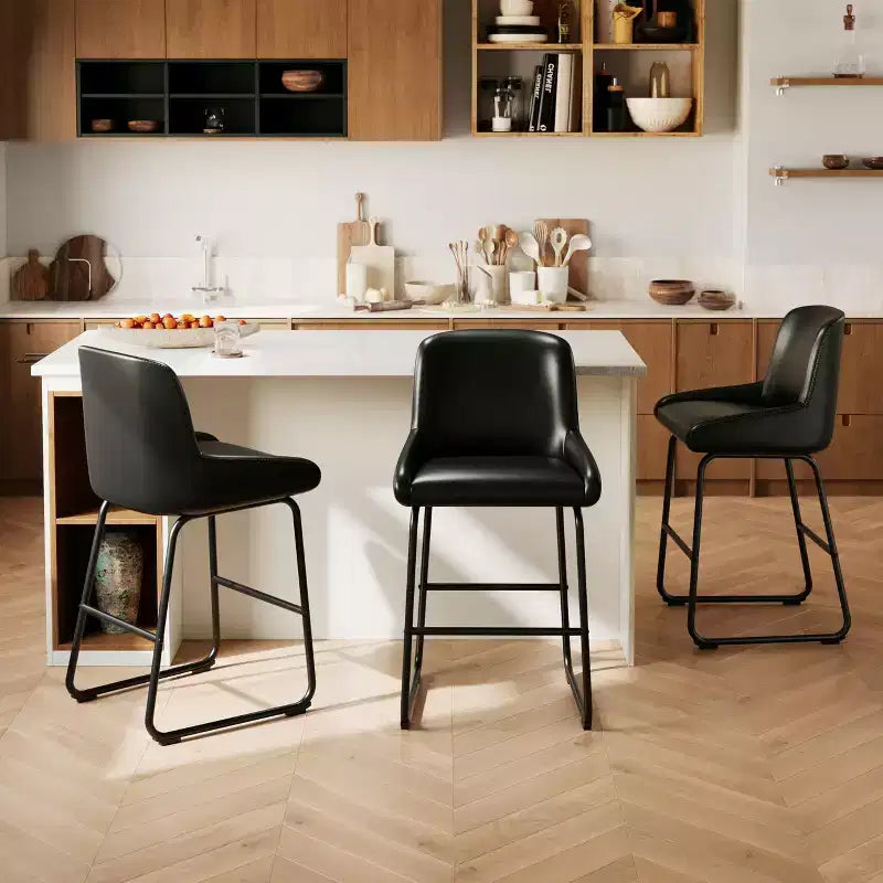 Counter Height Bar Stools Set of 4, PU Leather Barstools with Back and Footrest, Modern Industrial Metal Frame Armless Bar Chairs for Kitchen Island
