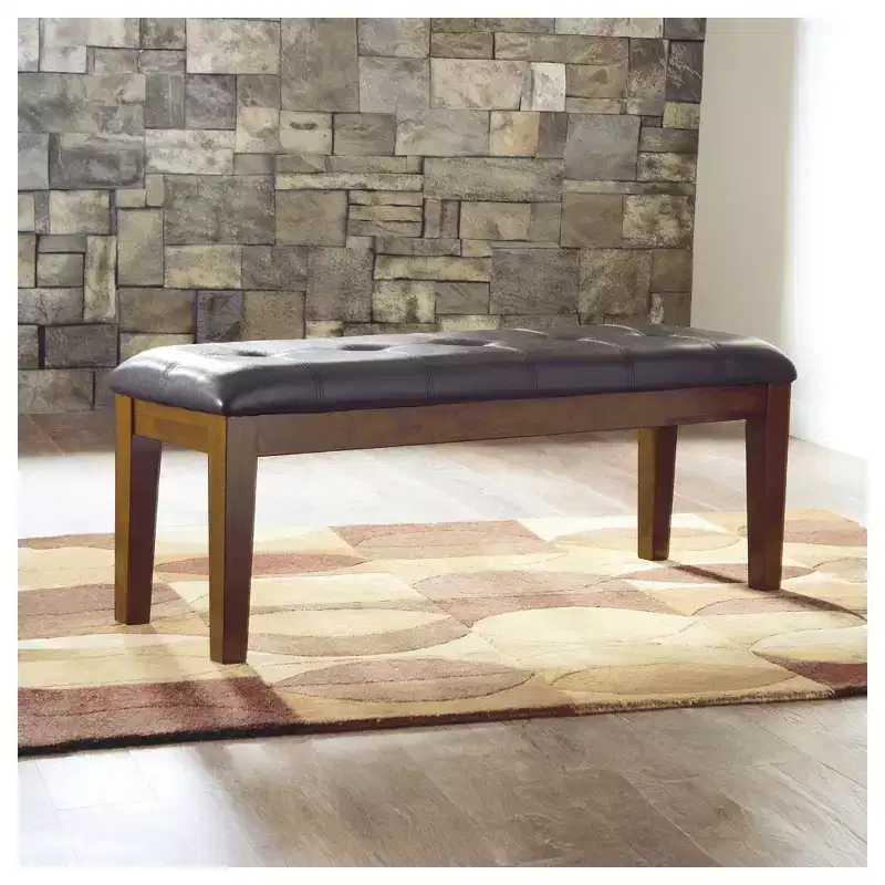 Large Upholstered Dining Bench, Medium Brown Faux Leather Seat
