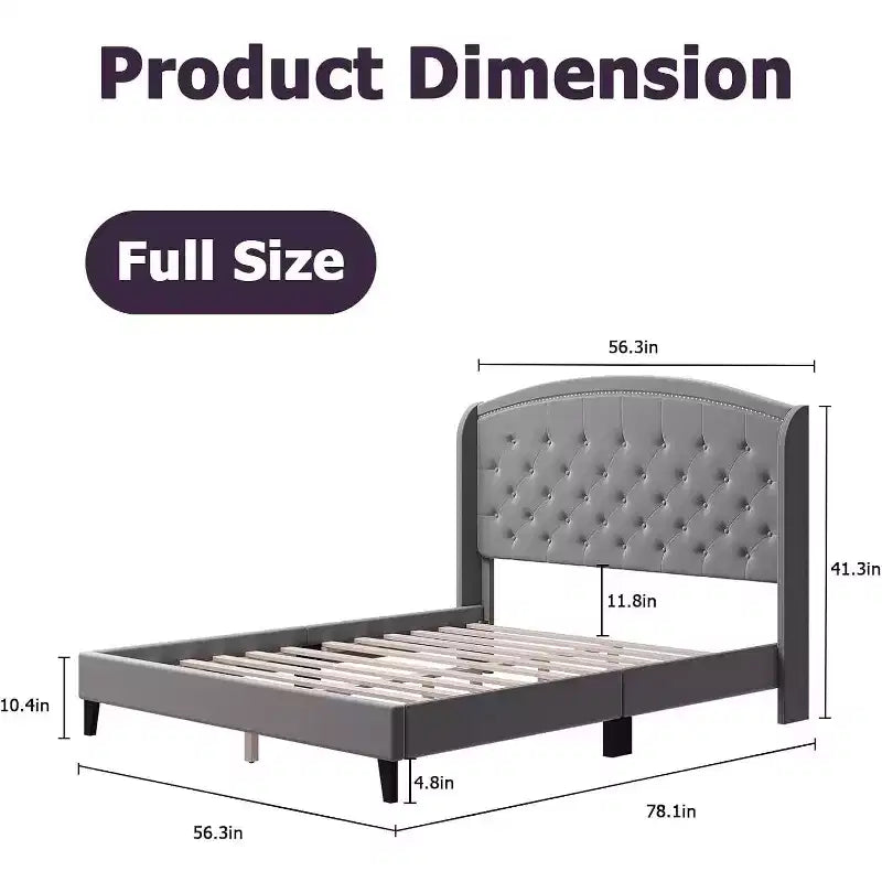Upholstered Platform Bed Frame with Wingback Headboard, Soft Velvet and Button Tufted Design, Wood Slat Support, Easy Assembly