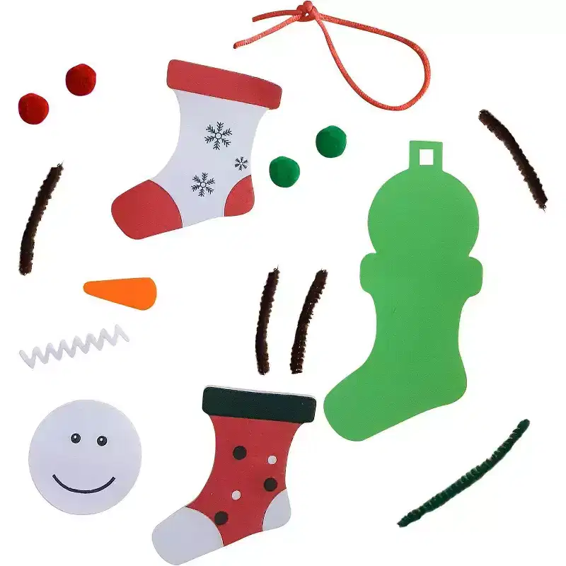 4E's Novelty Foam Christmas Snowman Stocking Ornament Craft (12 Pack) - Christmas Crafts for Kids, DIY Stocking Ornament Making Kit for Toddlers