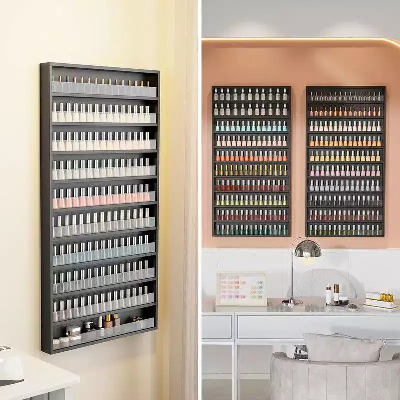 10-Layer Wall Mount Nail Polish Organizer Rack with Acrylic Baffle