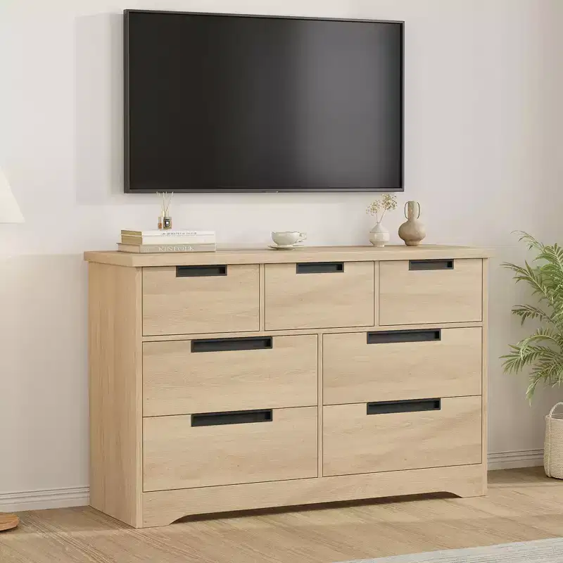 Dresser for Bedroom with 7 Drawers Wooden Chest of Drawers for Closet Dresser Storage Unit Organizer for Hallway Living Room and Office
