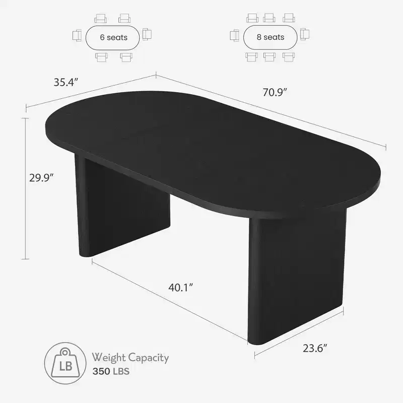 70.8 Inch Oval Dining Table for 6-8,Farmhouse Long Kitchen Table with Thick Wooden Base for Dining Room, Kitchen, Living Room & Office
