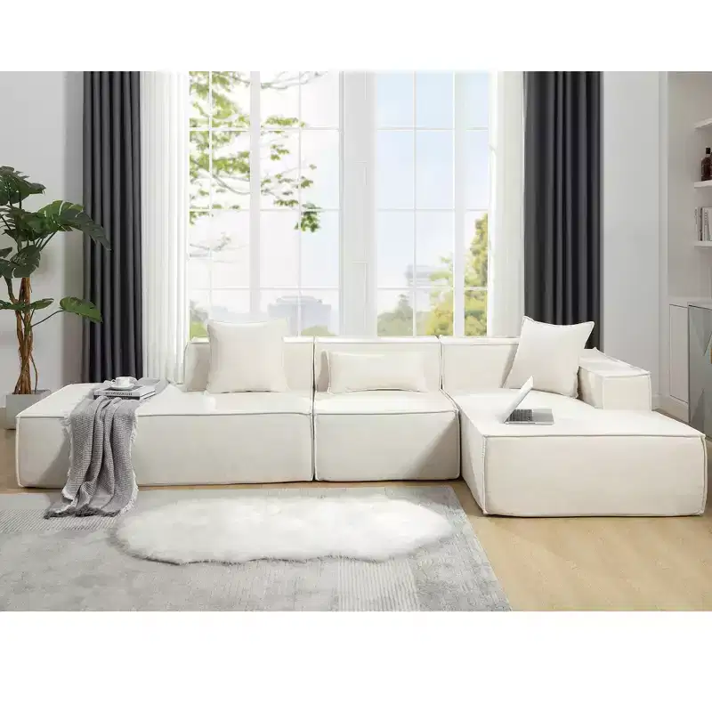 129.5W Modular Sectional Sofa Couch, L-shaped Minimalist Free Installation Tofu Block Sofa 4L -ModernLuxe