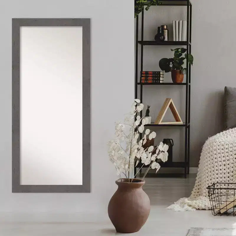 Full-Length Leaner Mirror with Gray Wood-Grain Frame