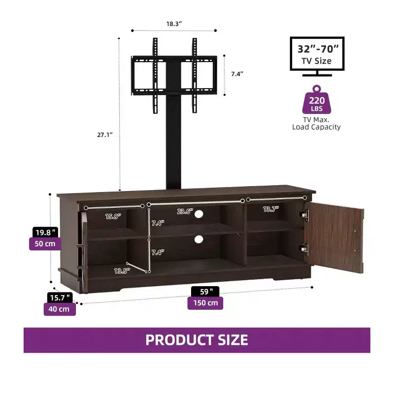 Farmhouse TV Stand with Height Adjustable Mount for TVs Up to 70 Inches, Entertainment Center Media Console for Living Room