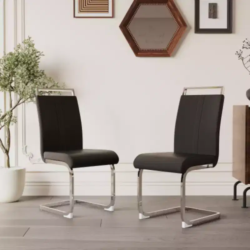 Modern High-Back Dining Chairs with C-Shaped Metal Legs