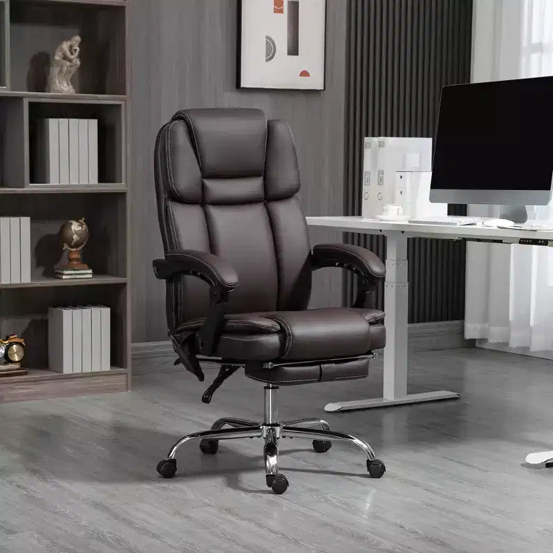 6 Point Vibration Massage Office Chair, PU Leather Reclining Computer Chair with Adjustable Height