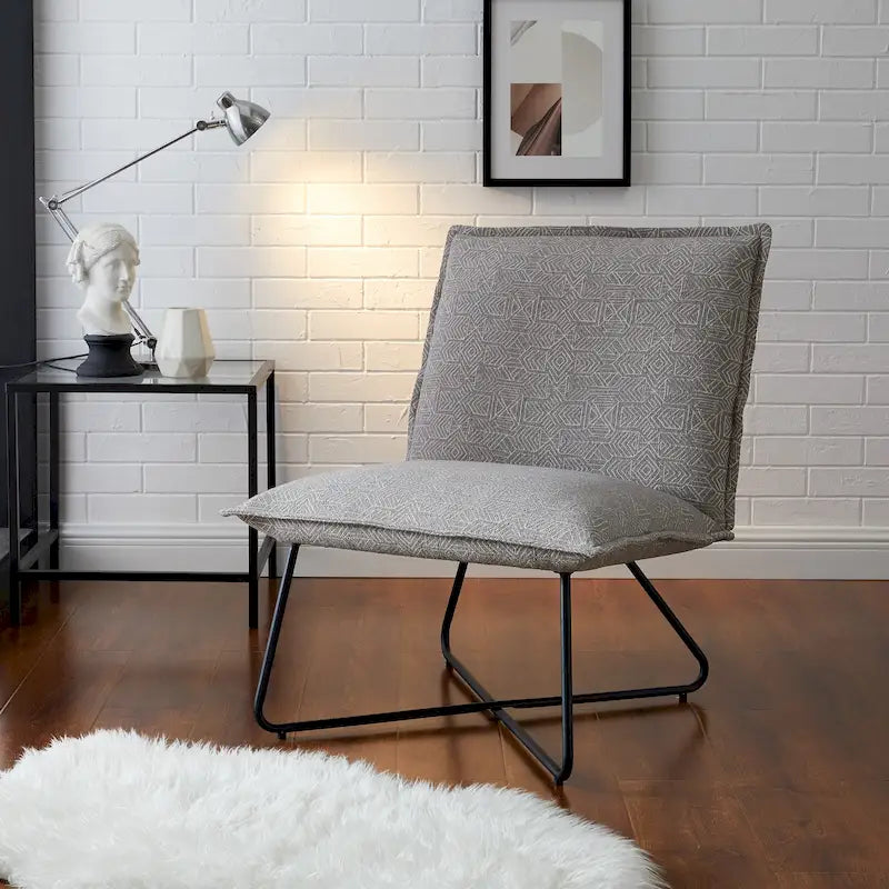 Pillow Accent Chair | Black Stripe Tan Fabric | Metal Wire Base | 26.5W Seat | Modern