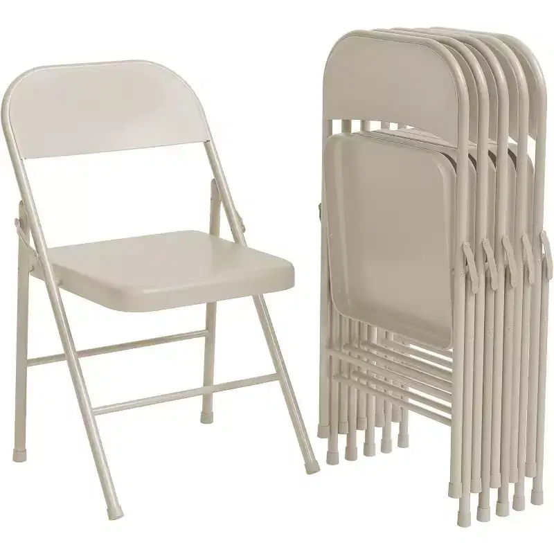 Acekool Set of 6 Beige All-Steel Folding Chairs, Metal Frame, Holds Up to 350 lbs, Portable for Indoor & Outdoor Events